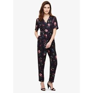Phase Eight Women Alicia V-Neck Belted Jumpsuit Navy Floral Size 10US 14UK $229
